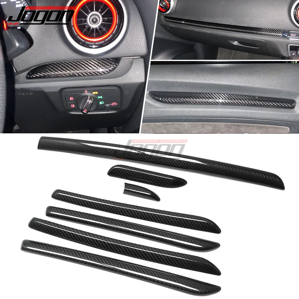 7pcs Bright Carbon Fiber Interior Moldings Door Console Cover Panel Trim Strips For Audi A3 8V S3 RS3 2014 2015 2016 2017 2018