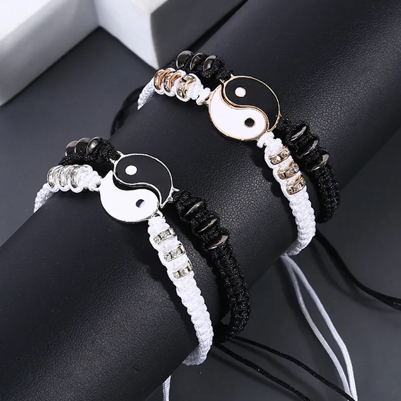 2pcs Yin and Yang Tai Chi Couple Bracelets   Yin and Yang FriendshipBraided Bracelets with Eight Trigrams