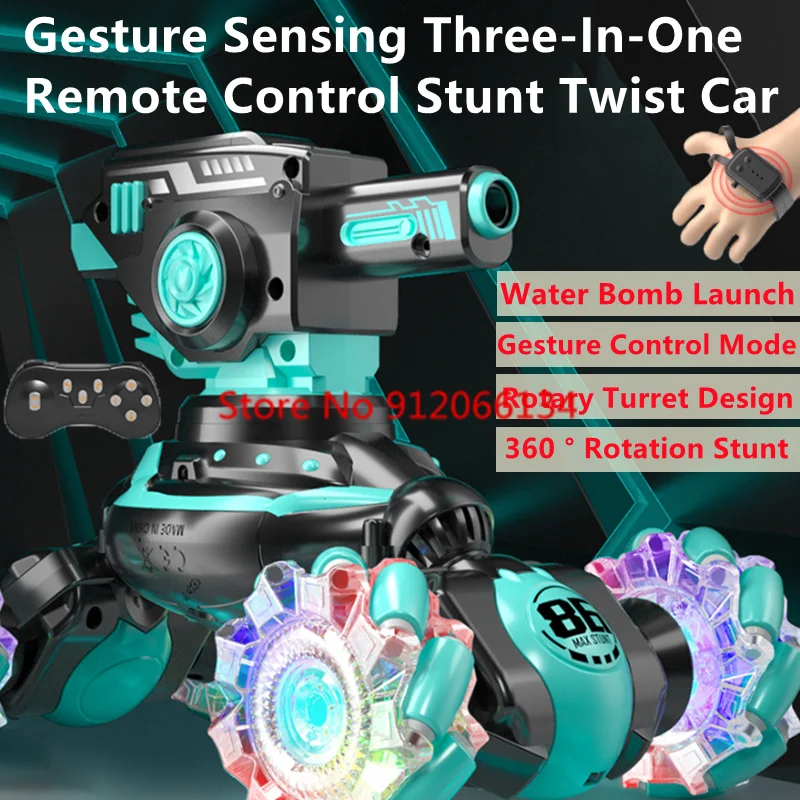 

Watch Gesture Sensing Battle Three Gun Turrets RC Car 2.4G 4WD Fire Bullet 3D Rotation Drift Remote Control Stunt Car Toy Gift