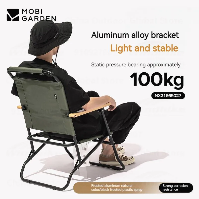 MOBI GARDEN Camping Outdoor Aluminum Alloy Chair Portable Folding Chair Aluminum Bracket 1 Person Beach Fishing High Back Chair