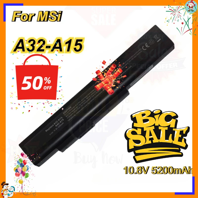 

New Laptop Battery for DNS (0154706) E6201 E6222 X6815 Laptop Battery for MSi A32-A15 A41-A15 A42-A15 CX640 A6400 CR640