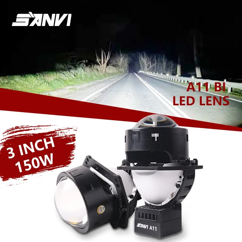 

Sanvi A11 Car 3 Inch Dual Reflectors Bi LED Projector Lens Headlight 12V 24V 150W 6000K For Hella 3R G5 H4 H7 9005 9006 LHD RHD