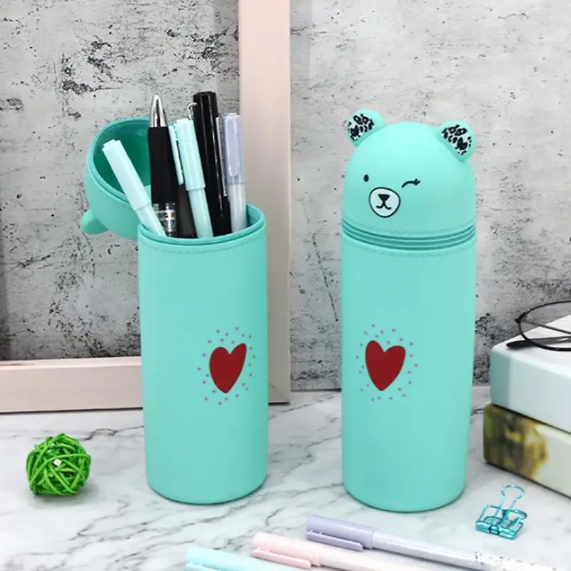 Feder mäppchen Cartoon Bär große Kapazität Silikon hülle tragbare Toiletten artikel Prüfung Stift Bleistift beutel Fall Reisegepäck Make-up