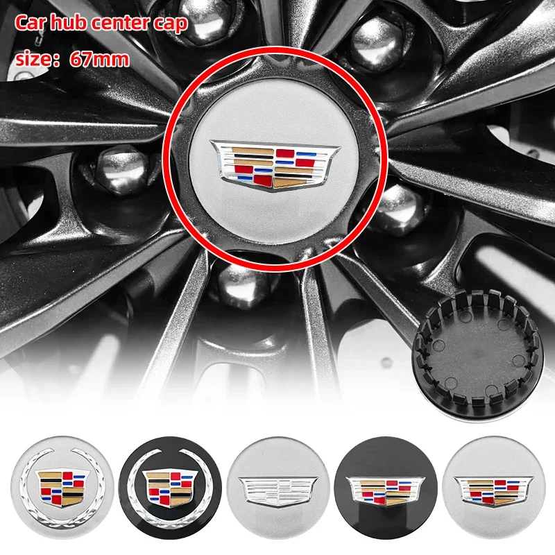 67mm 4 pièces Cache-moyeux de roue de voiture avec emblème pour Cadillac Escalade Seville CTS CT5 XT5 XTS XLR BLS SLS STS ATS CT4 CT6 XT6