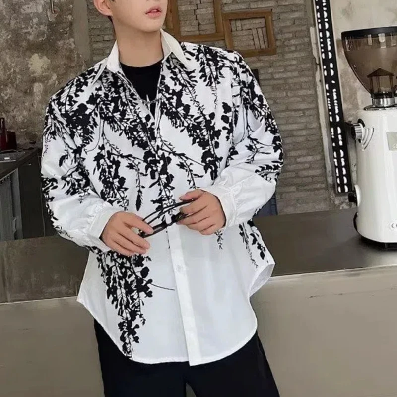 Spring Autumn New Fashion Turn-down Collar Long Sleeve Printing Blouse Men\'s Clothing Loose Button Trend Simplicity Chic Shirts