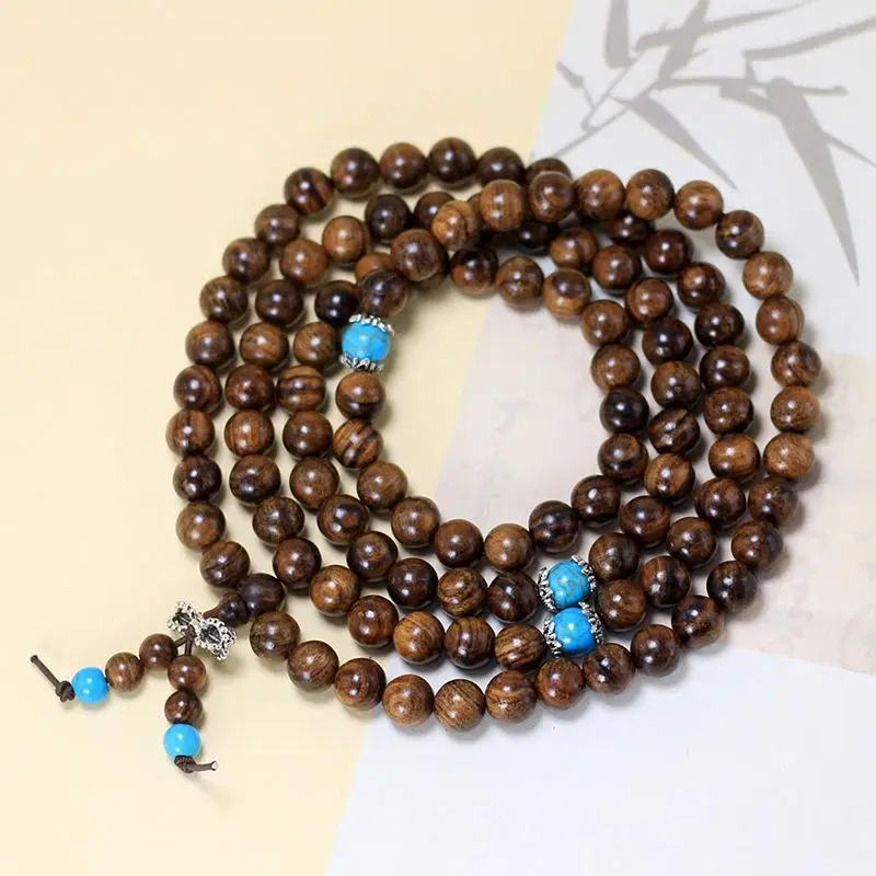 All Age Suitable Wood 108 Mala Rosary Bracelet 8mm Turquoise Prayer Beads for Religious Occasions