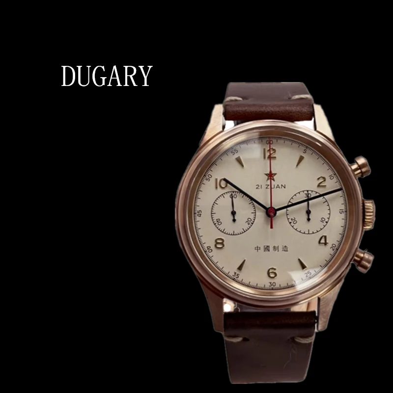 DUGARY China Aviation Chronograph Quartz 1963 Watch For Men bronze Pilot Waterproof Canvas Fashion Unique Military Male Watch