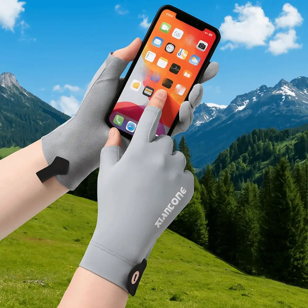 

1 пара тонких солнцезащитных перчаток из ледяного шелка, анти-УФ-эластичные перчатки из ледяного шелка с сенсорным экраном, дышащие удобные велосипедные перчатки для вождения