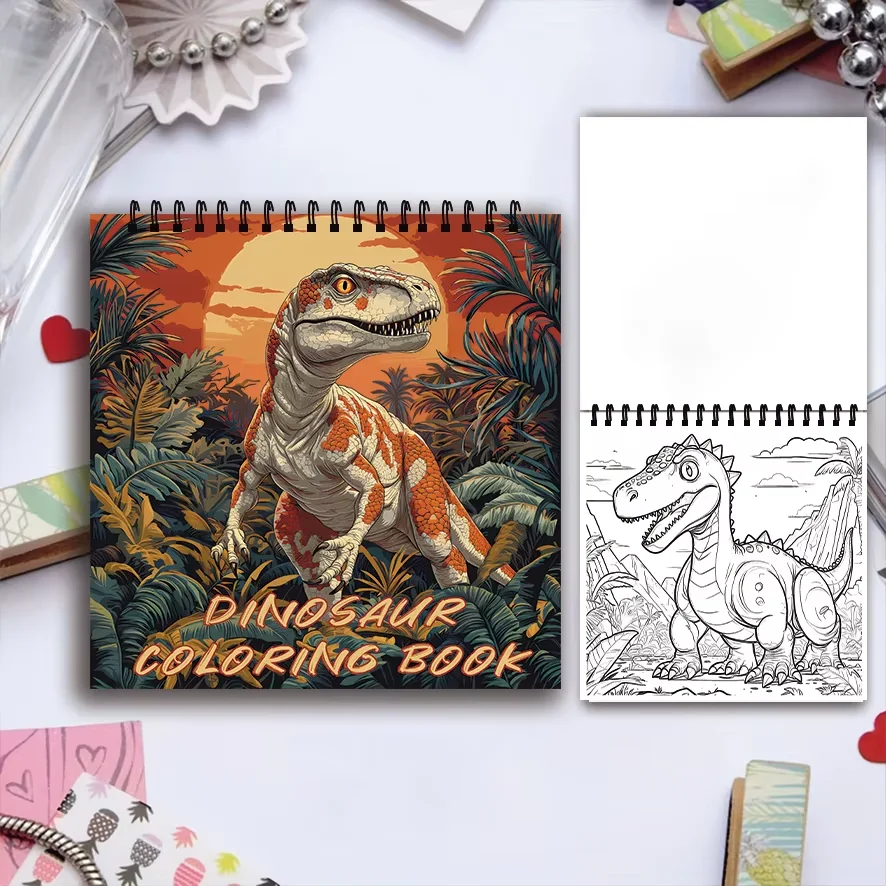 Buku Mewarnai - 7.87 x 7,87 inci 32 halaman Relaksasi Dinosaurus - Hadiah ideal untuk kembali ke sekolah dan liburan