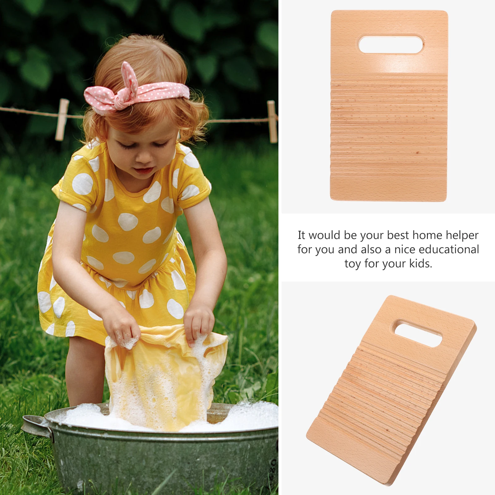 

Thickened Mini Wooden Washboard Portable Hand Washing Board for Travel Laundry Use, Compact Beech Wood for Clothes