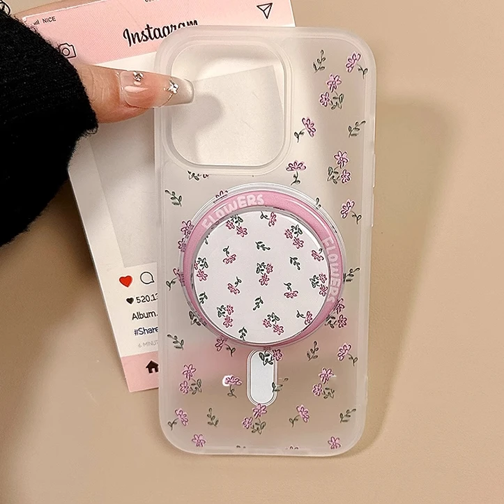 

INS Cute Pink Flower For Magsafe Magnetic Phone Grip Tok Stand For iPhone 17 Xiaomi Wireless Charging Case Holder Ring