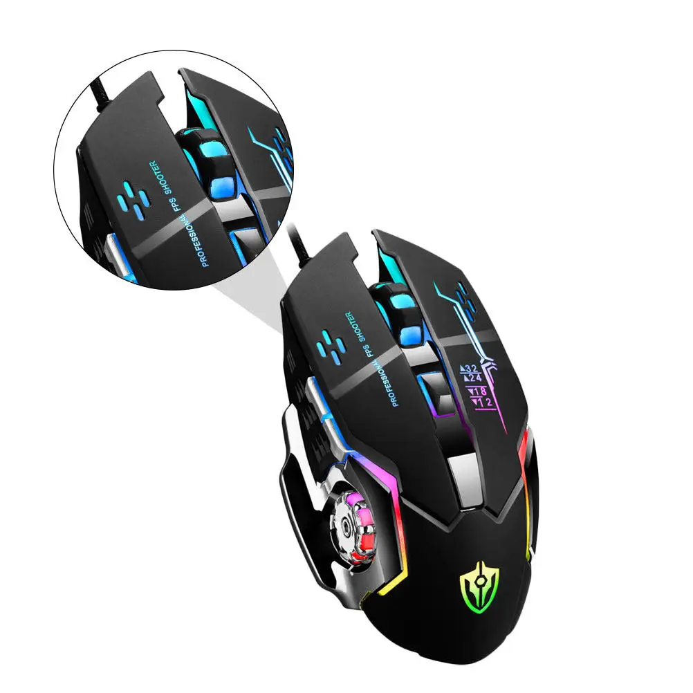 1Pcs Metal Gaming Mouse Dpi Button 6 Programmable Keys Macro Function LED Backlit for Fps Games Smooth