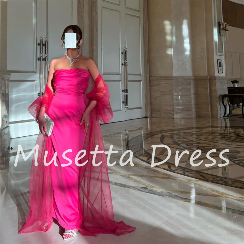 Musetta Satin, schulterfrei, offener Rücken, Etui-Abendkleid, 2026, knöchellang, formelles Abschlussball-Partykleid, فسات Cosa •Мة Maßgeschneidert