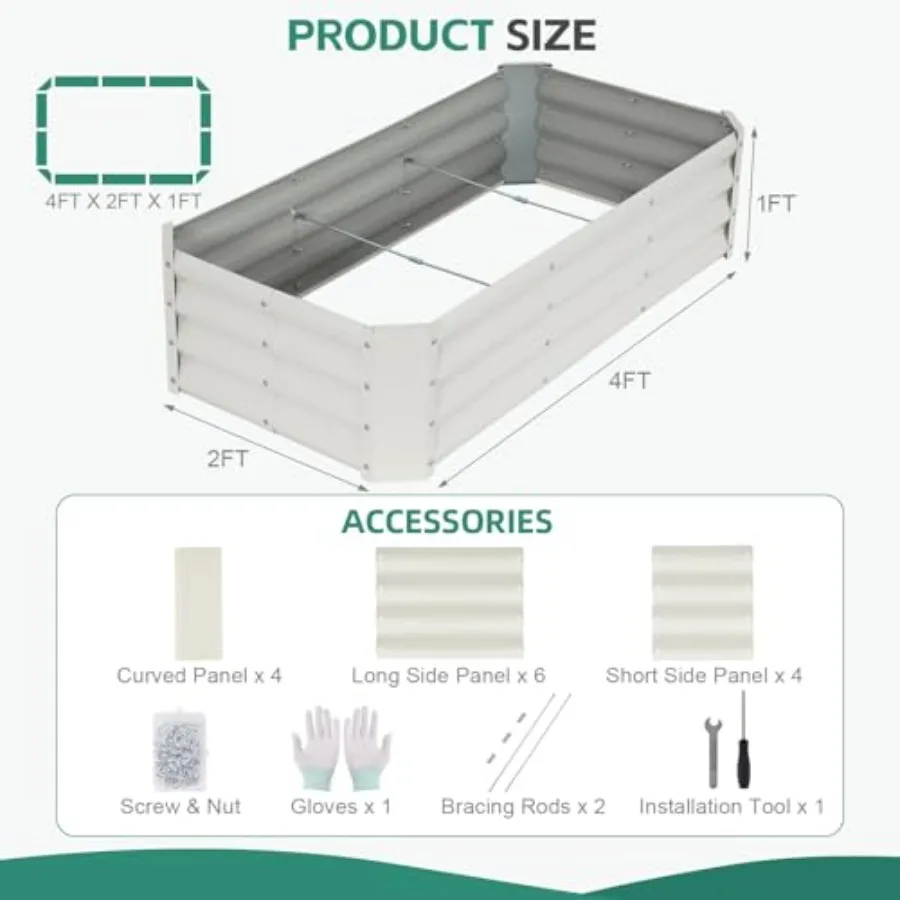 Gaanized Raised Garden Bed - 4x2x1ft Metal Garden Planter Box Outdoor Steel Raised Bed Kit with Bracing Rods, Gloves for Garden