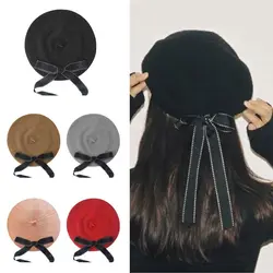 Fashion Beret Caps for Women Soft Bow Elegant French Artist Warm Winter Beanies Hat Headwear Beret Hat With Bowknot