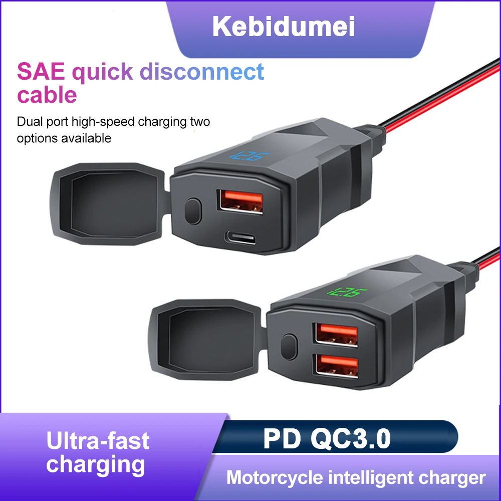 

Motorcycle Handlebar PD QC3.0 Charger Socket With Voltmeter Display Waterproof Socket Chargers Plug Adapters For Moto
