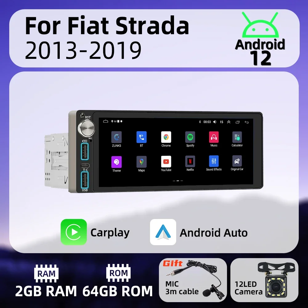 

Wireless Carplay Autoradio 6.86 Inch 1Din Radio Android Car Multimedia for Fiat Strada 2013-2019 Stereo Head Unit Navigation GPS