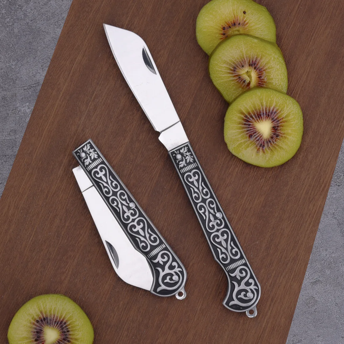Wholesale Fruit Paring Knife Stainless Steel Folding Blade Copper Head Resin Hand 3D Pattern Utility Pocket EDC Tool