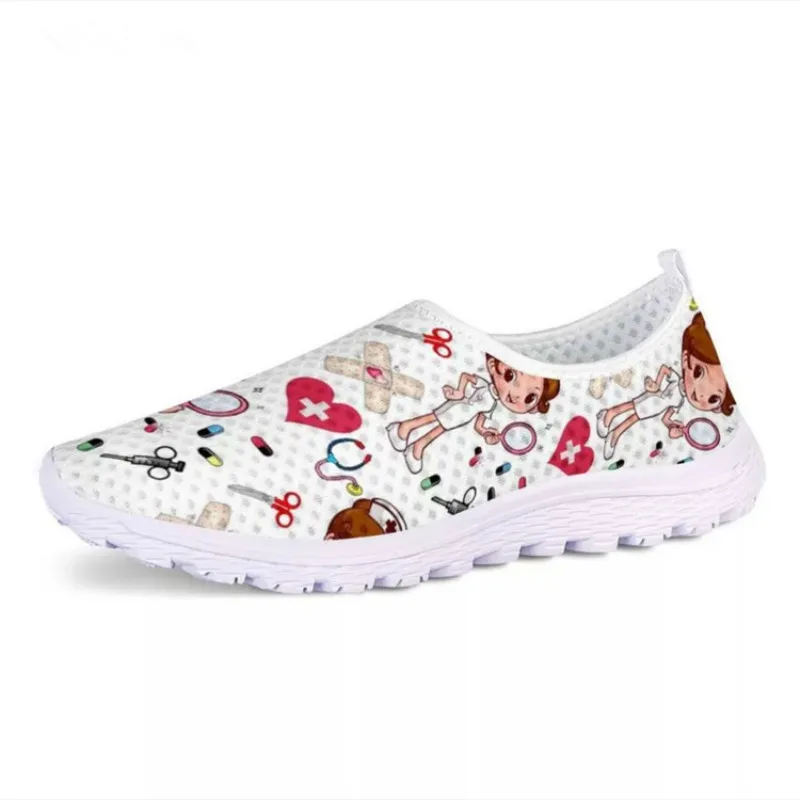 Women Sweet Cute Cartoon Nursing Doctor Printed Flats Shoes Casual Summer Slip on Sneakers Lightweight Nurse Ladies Shoe Loafers