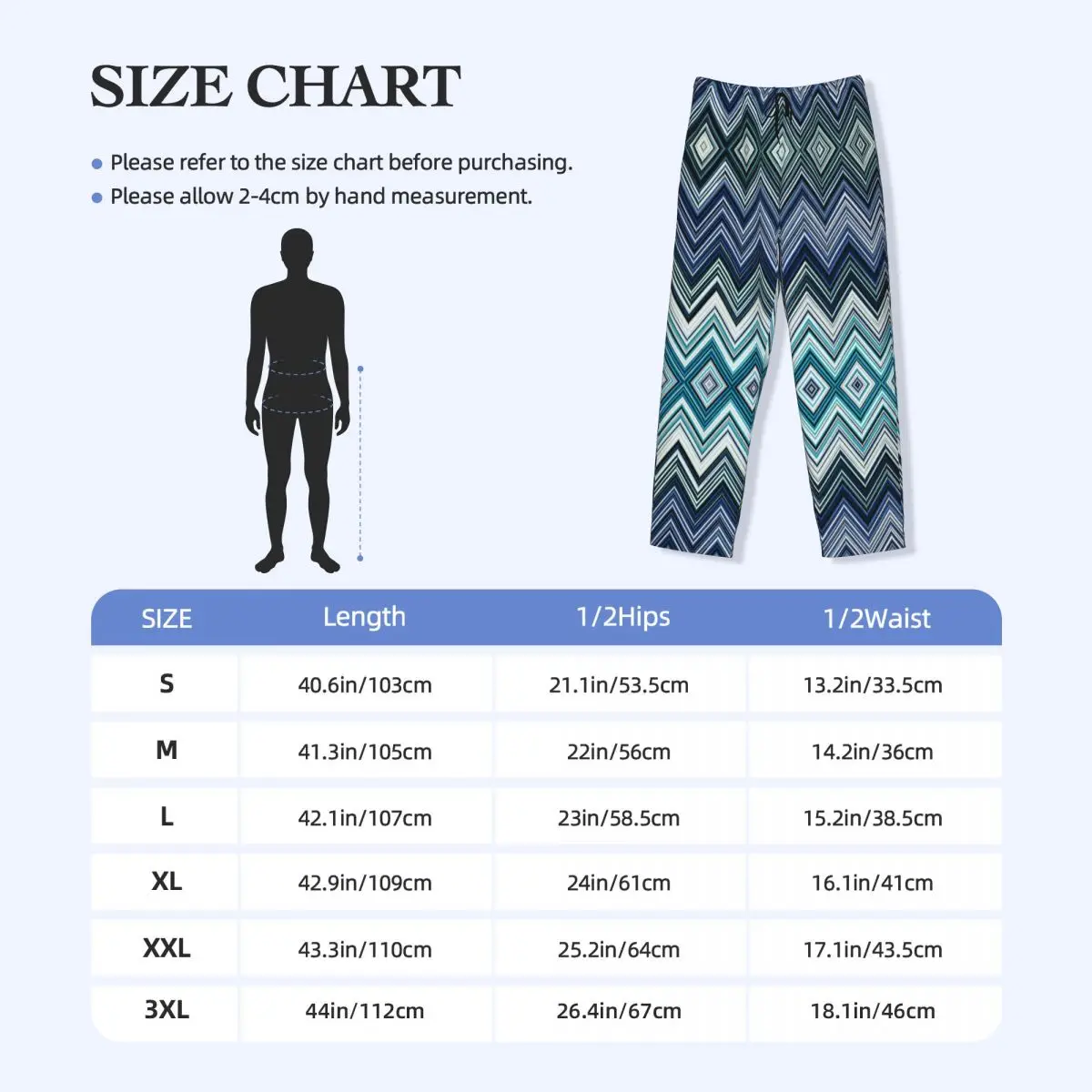 Custom Home ZigZag Multicolor Pajama Pants Sleepwear for Men Elastic Waistband Chic Geometric Sleep Lounge Bottoms with Pockets