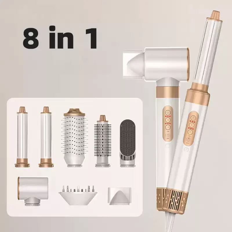 8‑in‑1 Interchangeable High‑Speed Brushless Hot Air Brush Set,Negative Ion Noise‑Reduction Hair Dryer for Household