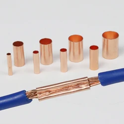 100pcs Copper Connecting Pipe Wire Joint Small Copper Tube Intermediate Joint Direct Connection Pressure Pipe Cold Pressed