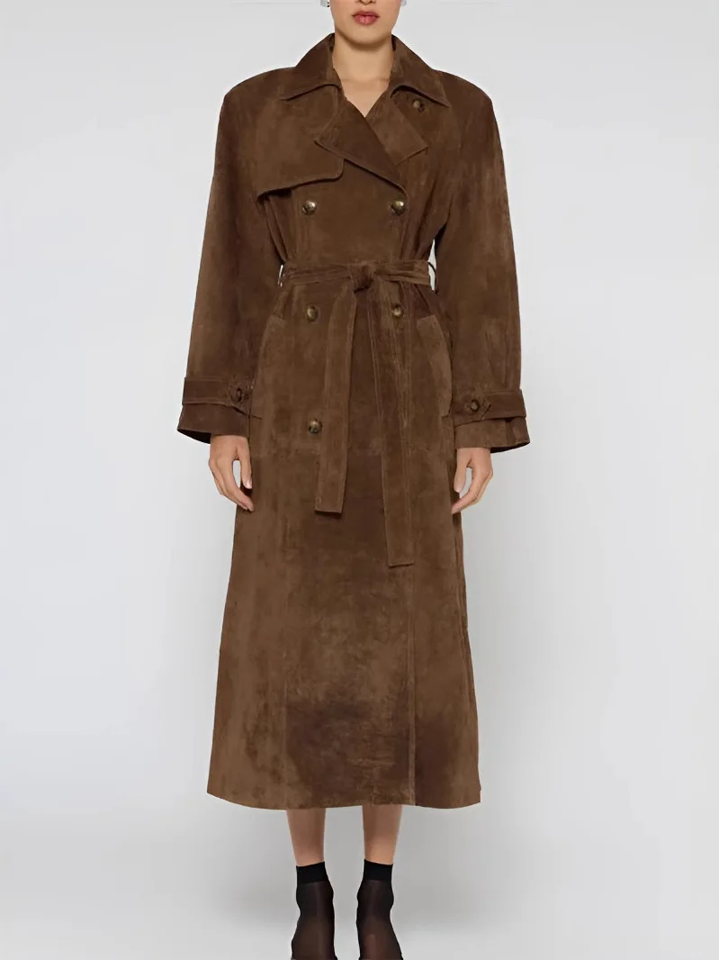 

Классическое длинное женское пальто Beau, коричневое, в стиле ретро, с поясом, удлиненная длина, женское длинное пальто, винтажное, эстетичное, с длинными рукавами