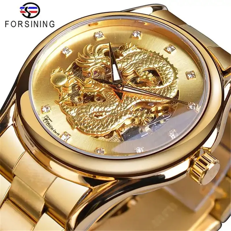 FORSINING A3G Golden Dragon Automatic Mechanical Watches For Men 2023 Luxury Brand Hollow-carved Man Tourbillon Watch