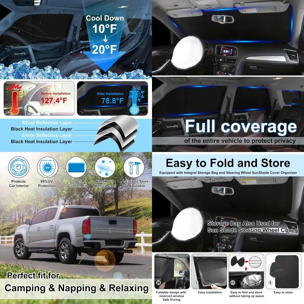 

Full Window Windshield Sun Shade for 2015-2022 Pickup Trucks, UV Protection & Privacy for Outdoor Activities, 5PCS Set