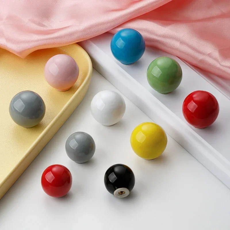 Ceramic Handle Candy Color Simple Colorful Single Hole Cabinet Door Handle American Style Wardrobe Drawer Kitchen Cabinet Pull