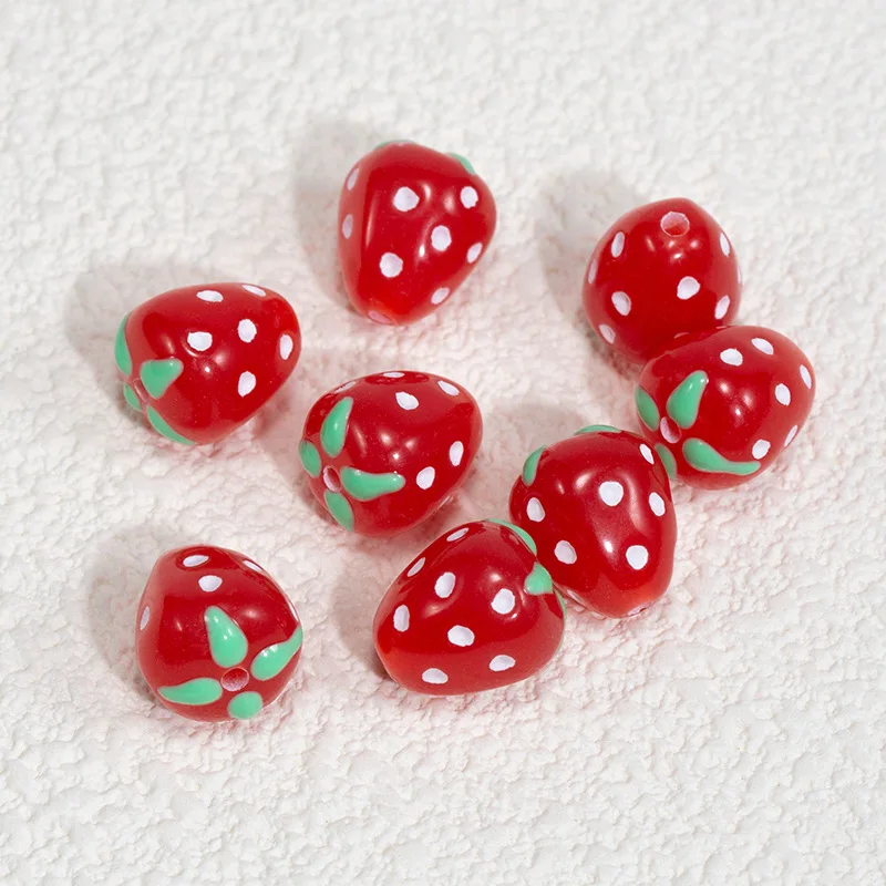 10pcs 11x13mm Red Pink Strawberry Shape Resin Straight Holes Acrylic Beads For Diy Making Jewelry Accessory Bracelet Supplies