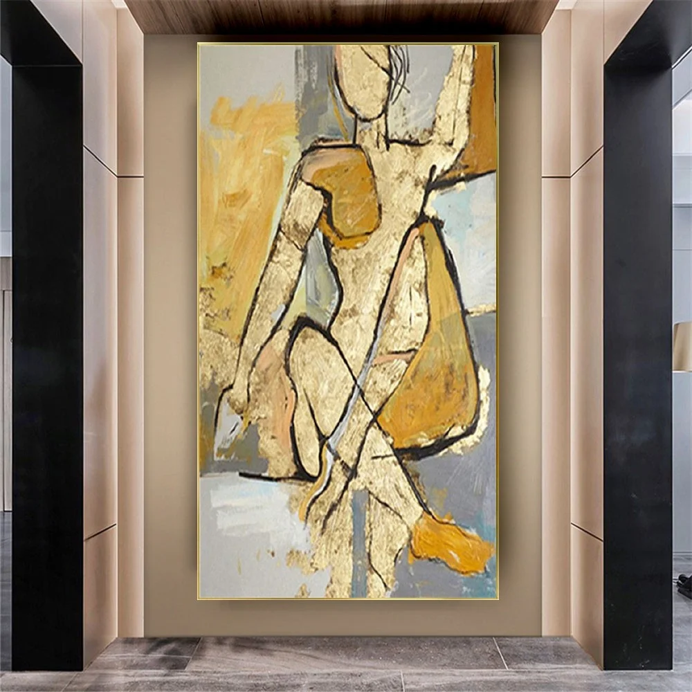 

Modern Living Room Decor Poster Abstract Human Body Canvas Picture Gold Oil Painting Figure Drawing Wall Art Exhibit As The Gift