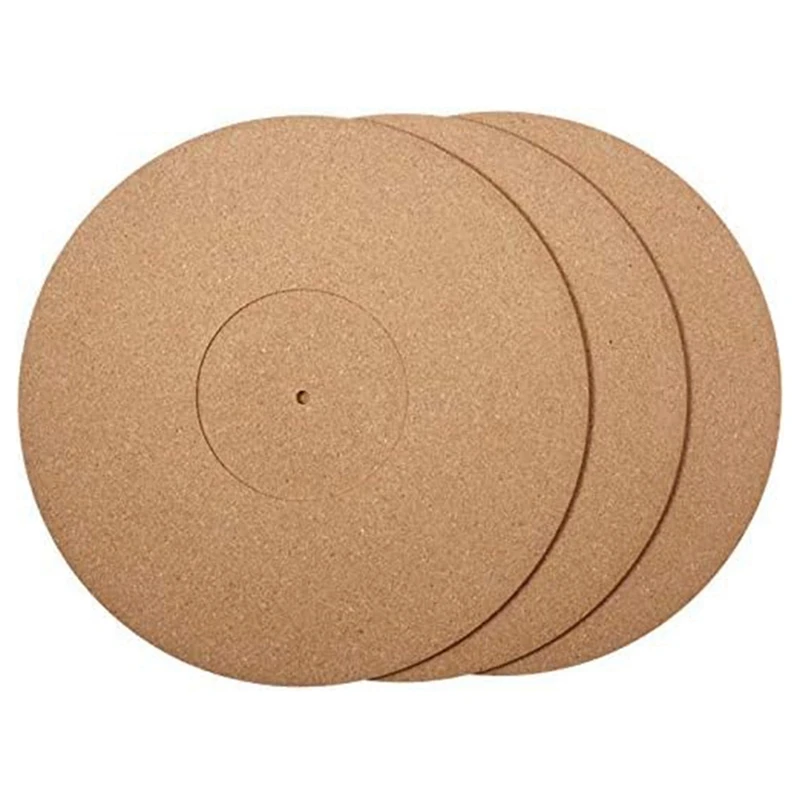 

3 Pieces Cork Turntable Mats Kit With High Fidelity For Vinyl LP Record Players Audiophile Reduce Noise