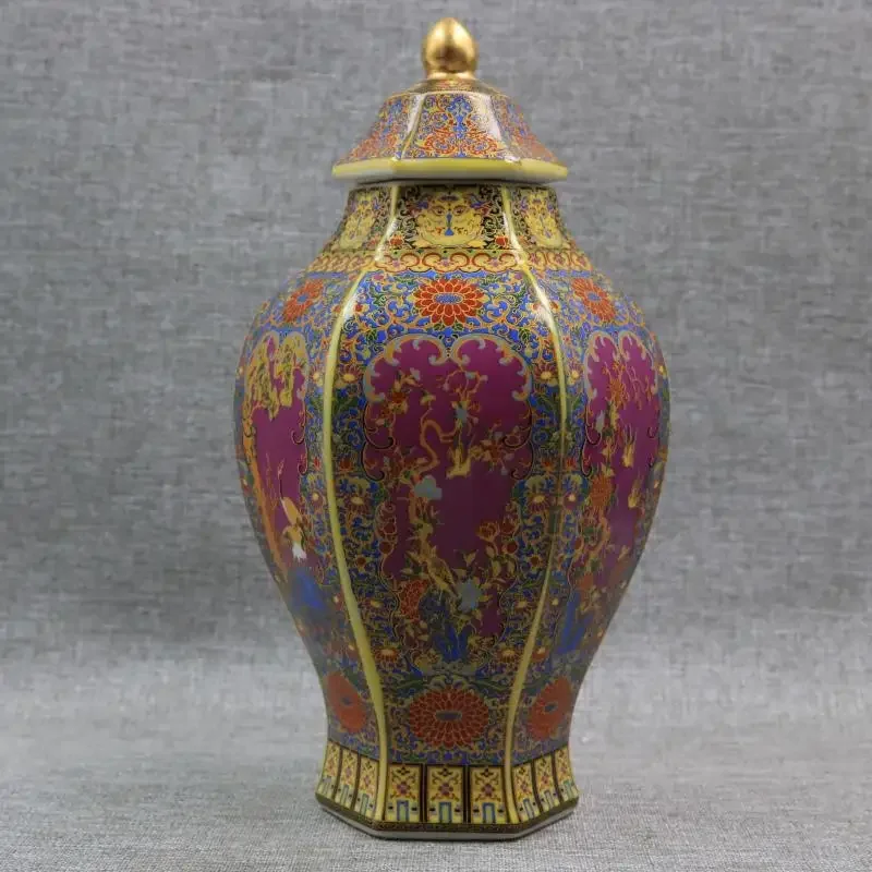

Antique Traditional Chinese qing dynasty vase Enamel Hexagonal Ceramic Ginger Jar Collection Jingdezhen Vase