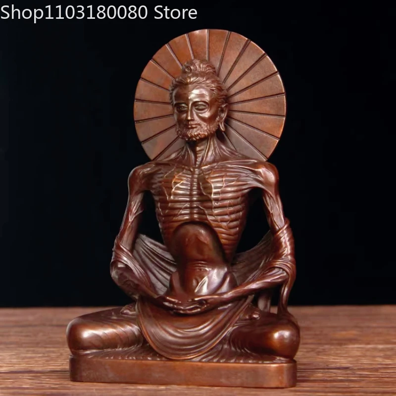 11cm Red Copper Carved Ascetic Monk Statue Sculpture