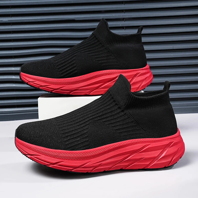 

2025 Cheap Men's Summer Breathable Sneakers Big Size 46 Comfort Knitted Socks Shoes Unisex Slip-on Platform Sneakers Casual