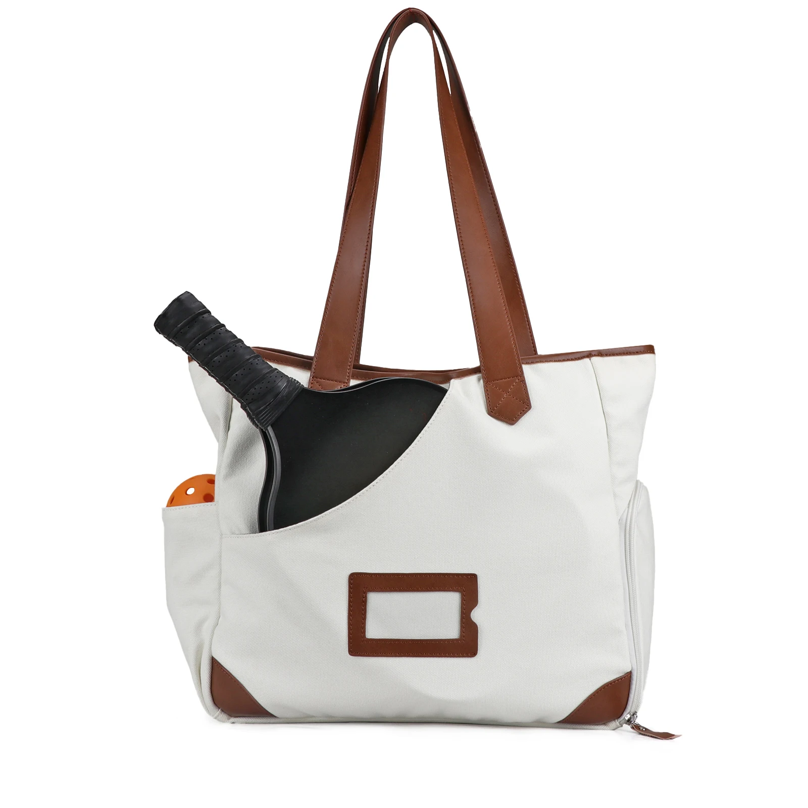 Tourbon Canvas Pickleball Paddle Shoulder Bag Sports Tote Padel Racket Bag with Shoe Compartment Large Capacity White
