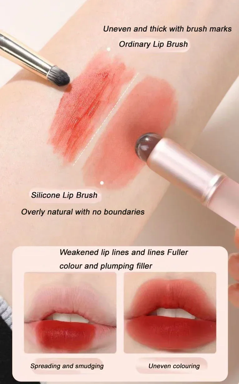 Atualização Silicone Lip Brush com tampa, corretivo angular, aplicação de batom, bálsamo de manchas, maquiagem, ferramenta cosmética