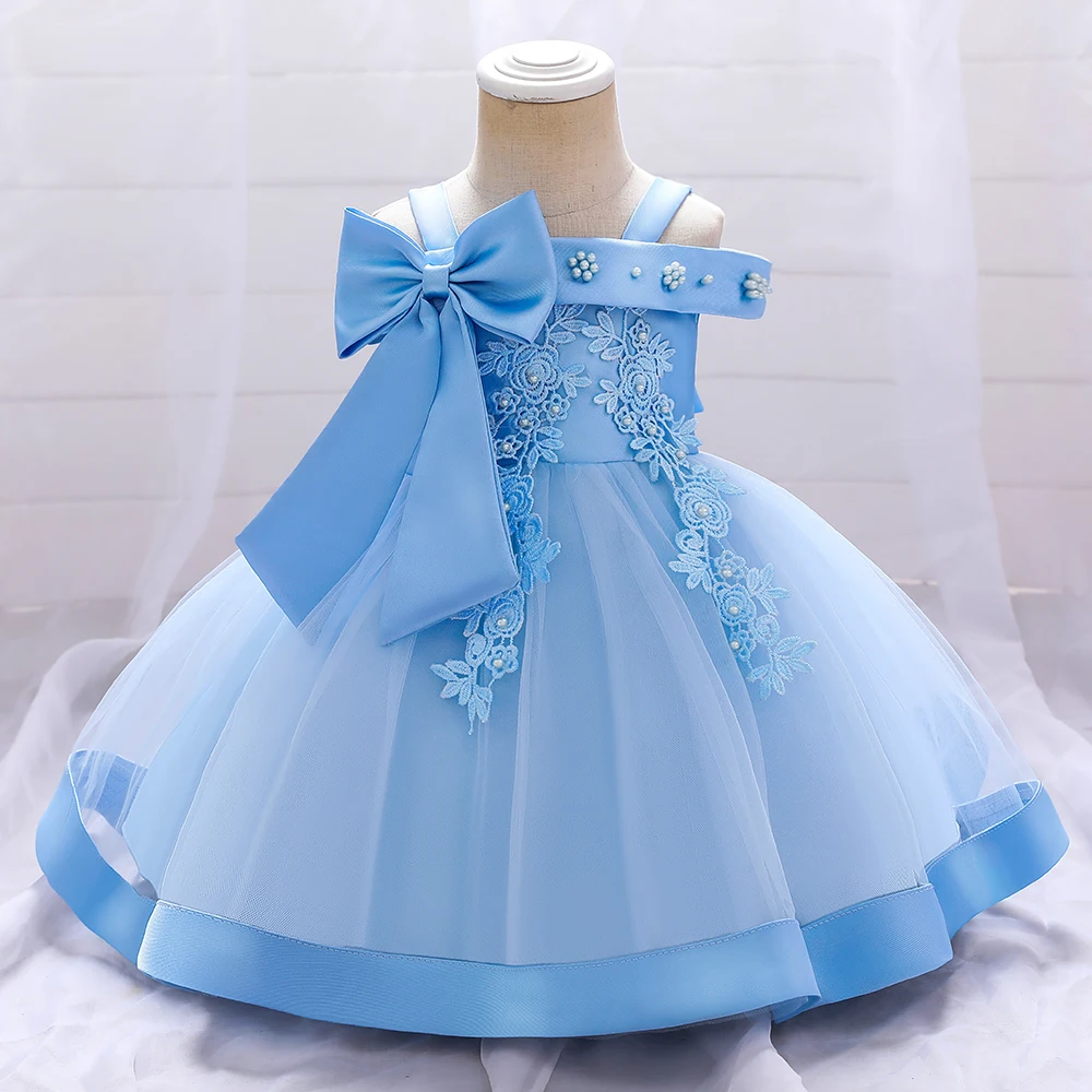 Toddler Baby Girls Summer Dress Applique Beading Bow Infant 1st Birthday Party Dresses For Wedding Prom Gown Baby Girl Clothes