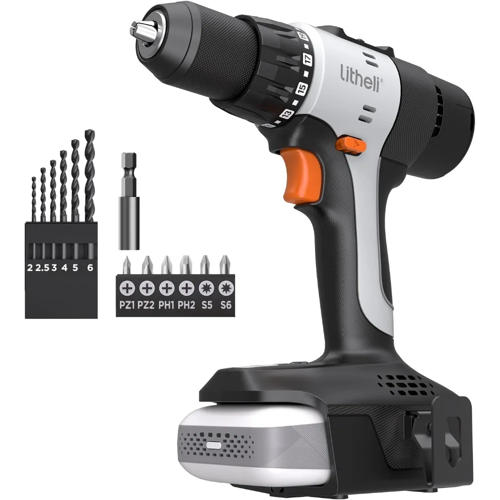 20V 무선 전동 드릴, 속도 조절 가능, 1/2인치 척, 21+1 토크 설정