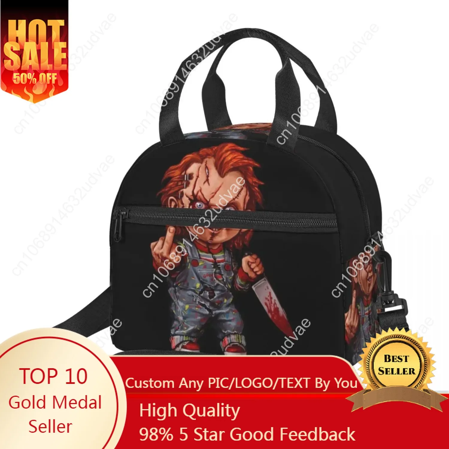 

The Killer Accessrespiration Horror Chucky Large Insulated Lunch Bag with Adjustable Strap Thermal Cooler Bento
