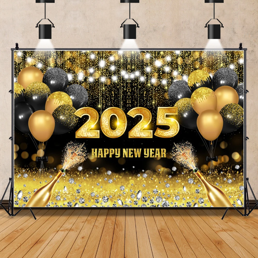 تصوير سنة جديدة سعيدة ، بالونات ذهبية ، ألعاب نارية ، شامبانيا ، ملصق ديكور حفلة منزلية ، إكسسوارات صور ، خلفية