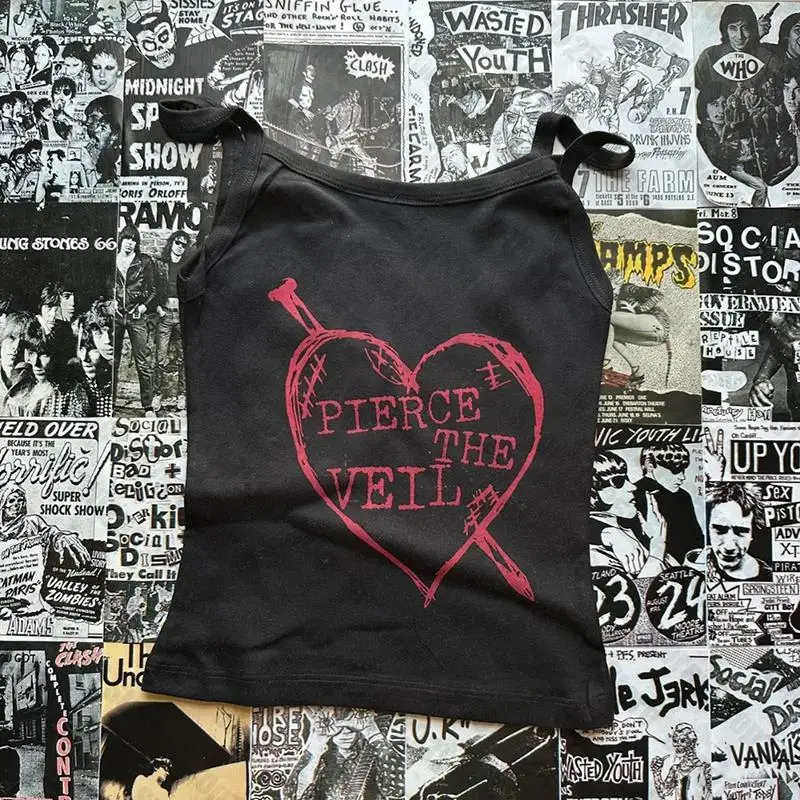 Grafica stile Y2k Stampa Emo Punk Figur Stree Canotta Top Grunge Crop Top Vintage Gotico Corsetto da donna Canotta estiva Baby Tee