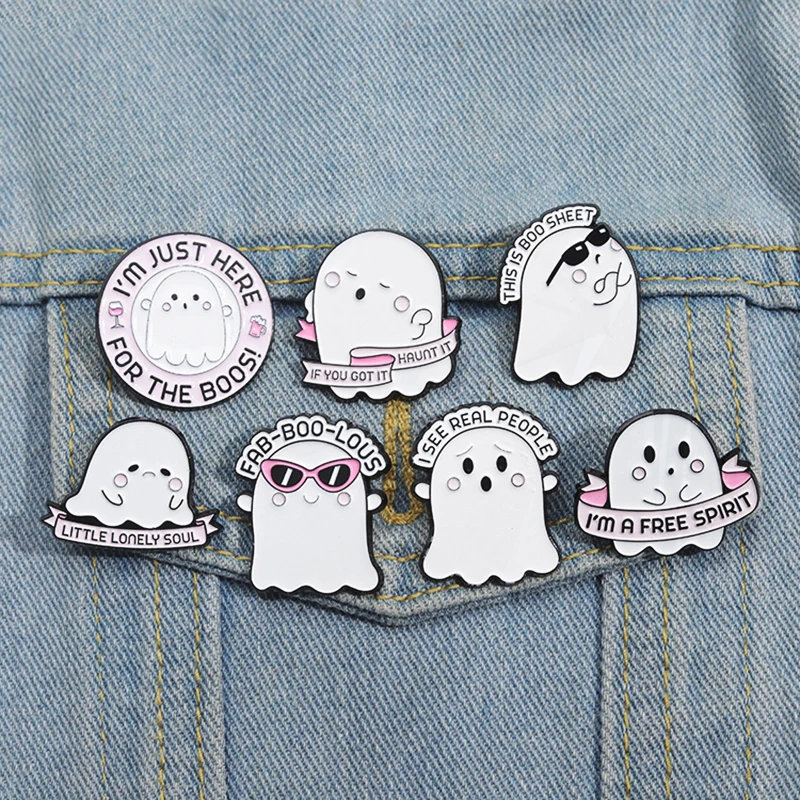 LONELY SOUL Pines Lapel Badges Cartoon Funny Jewelry Gift for Kids Friends Halloween Cute Ghost Enamel  Brooch Custom LITTLE