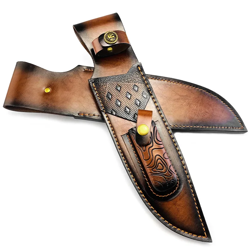 35CM Genuine Cowhide Fixed Blade Knife Sheath - Universal Full-Grain Leather Case for Hunting Knife Embossed Design