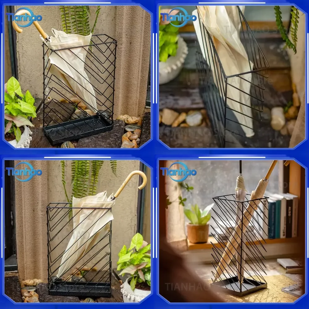 Black Iron Umbrella Stand for Home and Commercial Use Creative Hollow Multi-functional Rain Gear Storage Rack