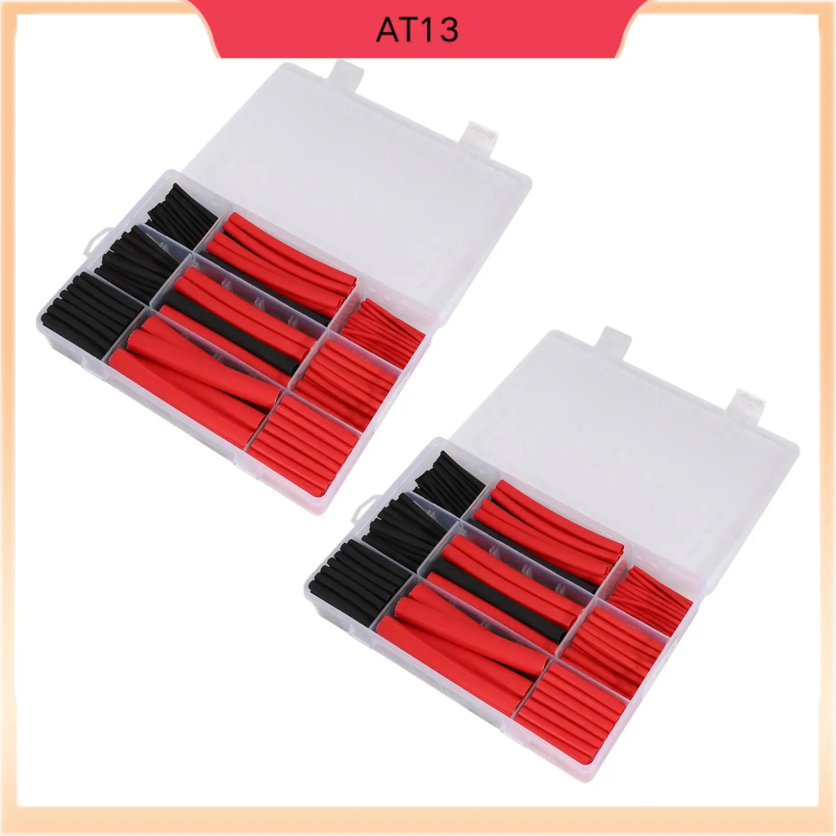 AT13 540Pcs 3: 1 Shrink Ratio Dual Wall Adhesive Lined Heat Shrink Tubing Tube 6 Size 2 Color KIT Black Red