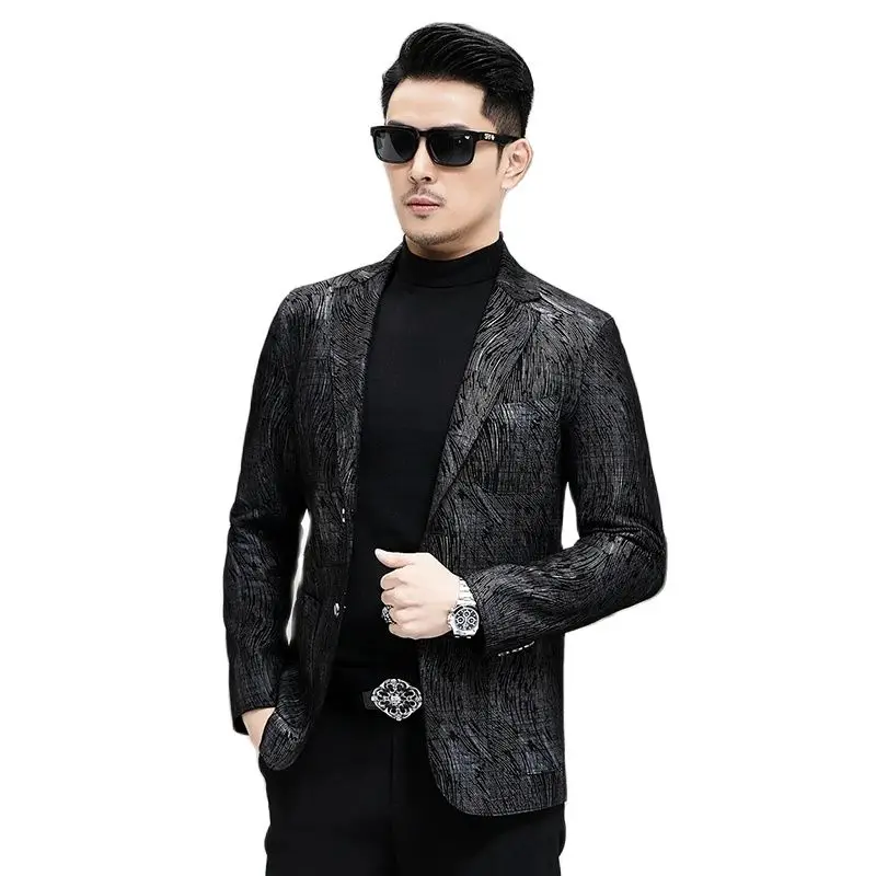 Batmo 2024 new arrival spring high quality sheepskin jackets men,men's real leather plaid blazer men plus-size M-4XL  GBN7103-1