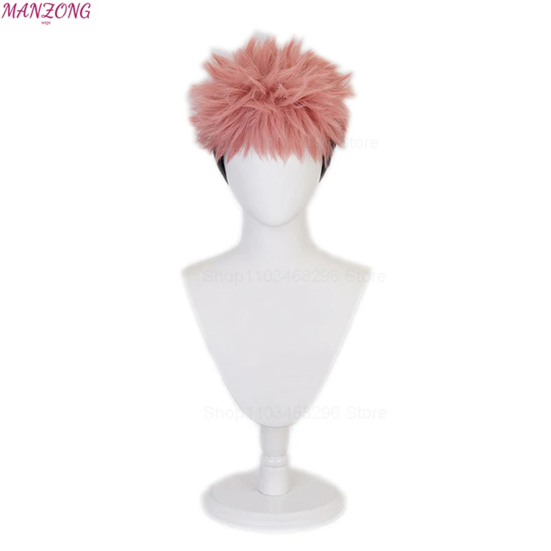 Parrucca cosplay Anime Itadori Yuji Capelli corti Parrucche a rete interna rosa di seta ad alta temperatura + berretto per parrucca