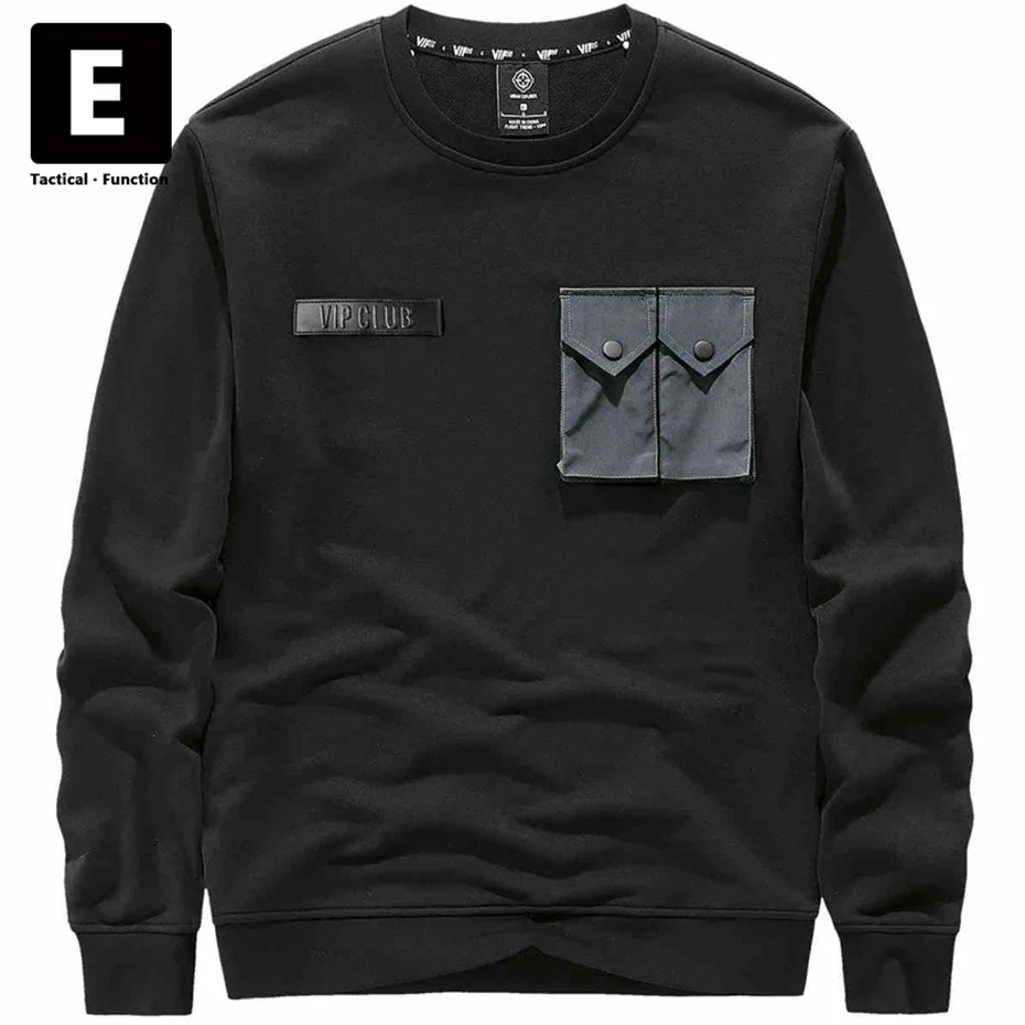 Black Techwear Tactical Sweatshirt Men Cargo Sweatshirt Spring Autumn Long Sleeve Pullover Male Hoodies Pocket Patchwork Design